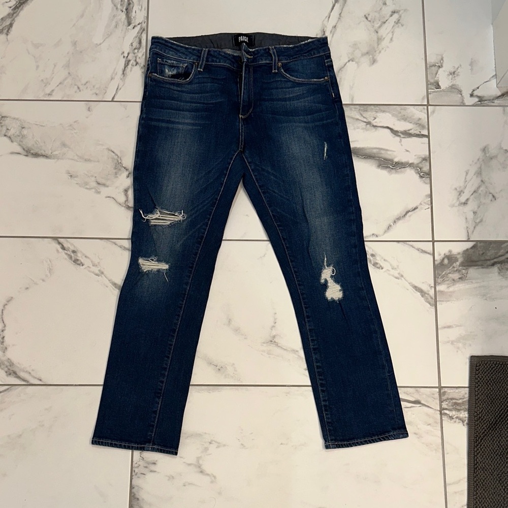 PAIGE Dark Blue Distressed Jeans